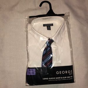 🌸George Boys White Long Sleeve Button Dress Shirt
